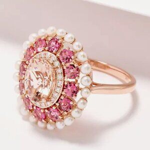 Effy Freshwater Pearl, Morganite, Pink Tourmaline Ring, 14K Rose Gold, Sz 8, QVC